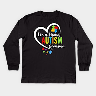 I'm A Proud Autism Grandma Heart Autism Awareness Puzzle Kids Long Sleeve T-Shirt